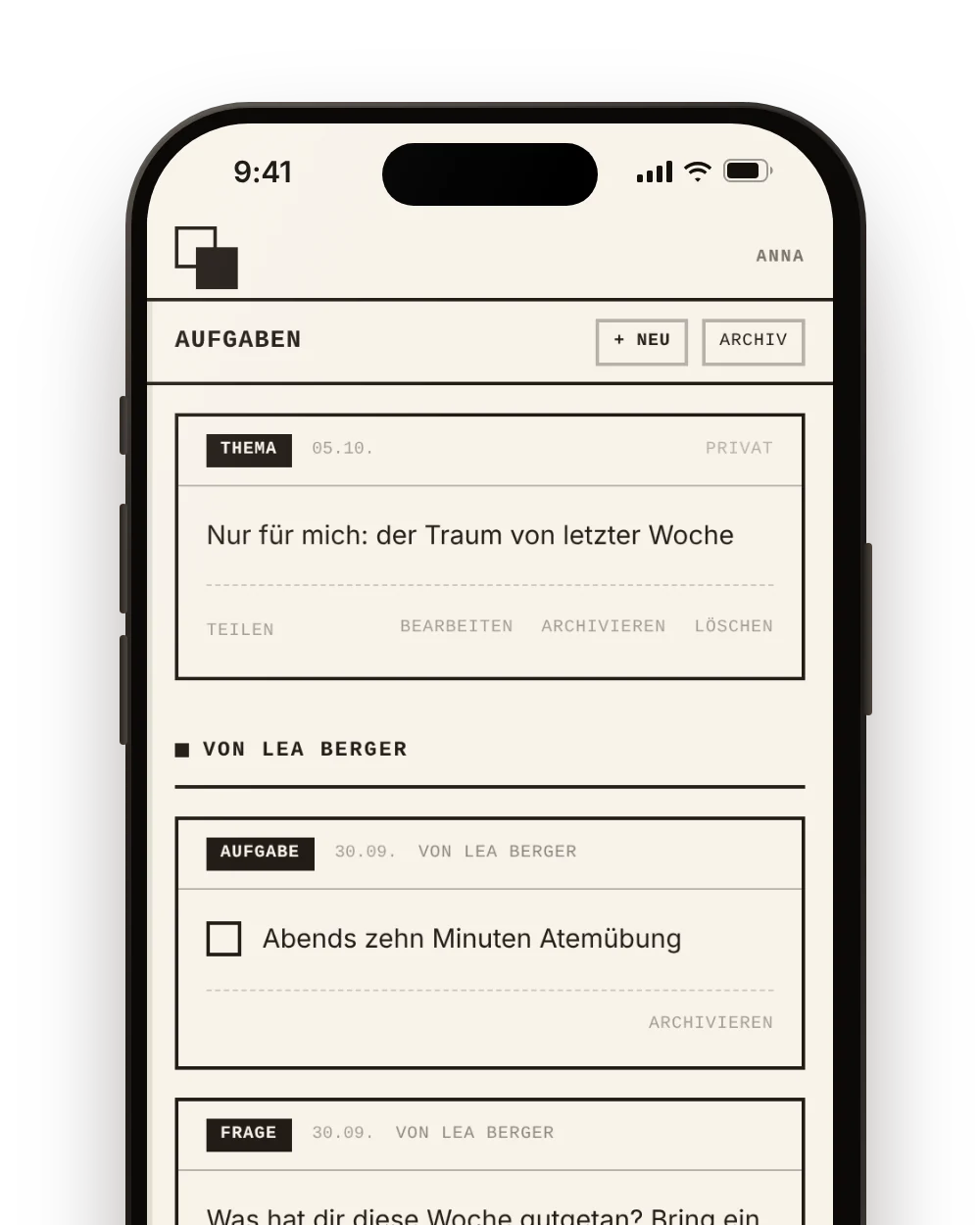 AUFGABEN: Ansicht in Mindstrata